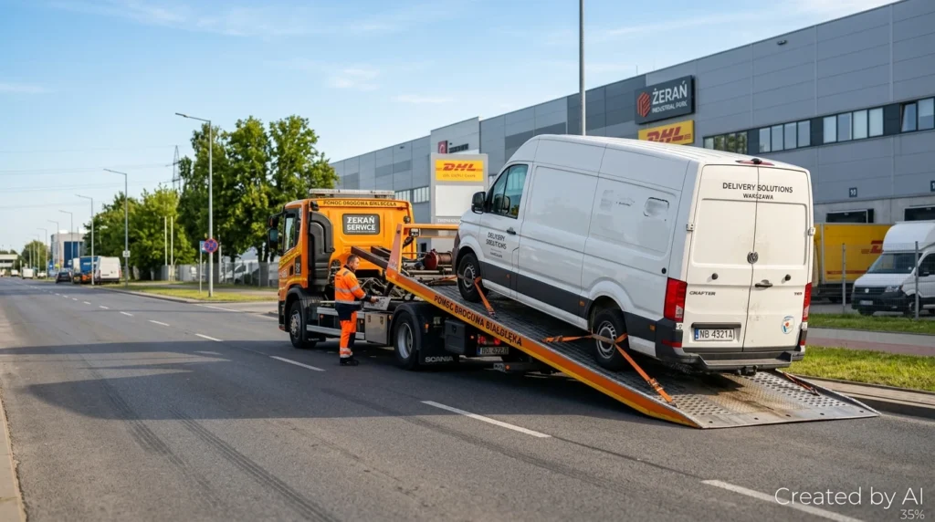 Bezpłatny transport uszkodzonego auta dostawczego ze skupu aut Warszawa Białołęka Żerań.
