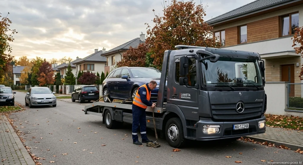 Darmowa laweta zabierająca auto z posesji przed zimą w rejonie Choszczówka, Warszawa Białołęka.
